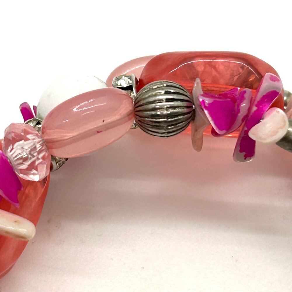 Charming Charlie Memory Wire Wrap Pink Magenta Silver-tone Beaded Bracelet Boho - Picture 6 of 12